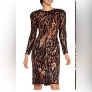 VTG OLEG CASSINI 6 Ornate bead sequine black-gold evening special cocktail dress